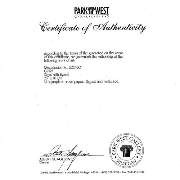 "Egret with Lizard" by Goad Lithograph - Picture 7 of 9